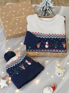 Kerstset met jacquard trui en bijpassende muts voor jongens  - vertbaudet enfant