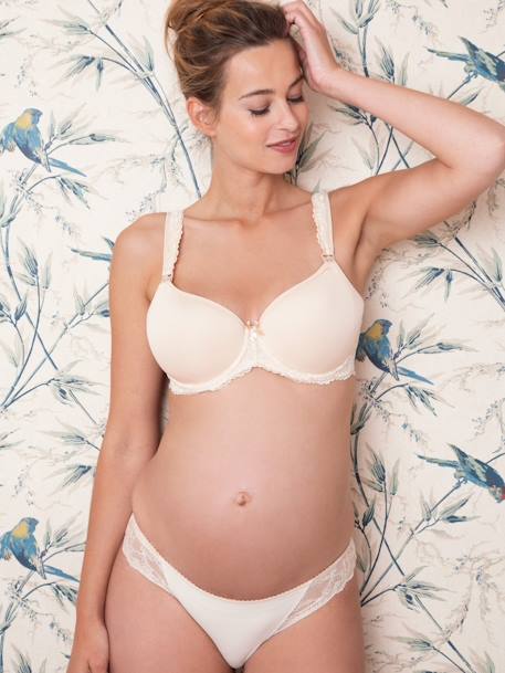 Borstvoedings- & zwangerschapsbeha in gevoerd biokatoen Icone ENVIE DE FRAISE beige+wit - vertbaudet enfant 