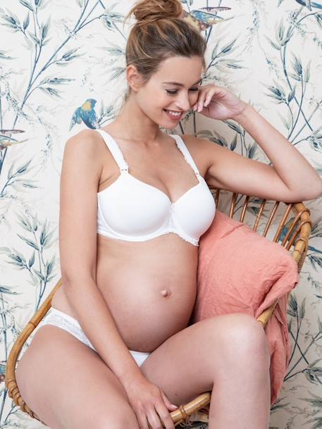 Soutien-gorge grossesse et allaitement doublé coton Bio Icone ENVIE DE FRAISE beige+blanc - vertbaudet enfant 