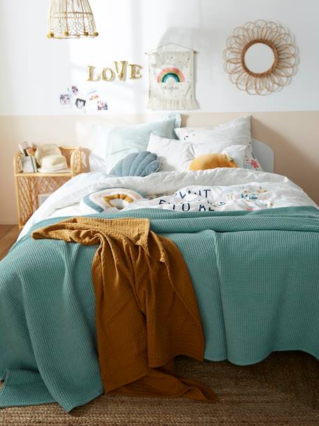 Wafel honingraat sprei groenblauw+terracotta - vertbaudet enfant 