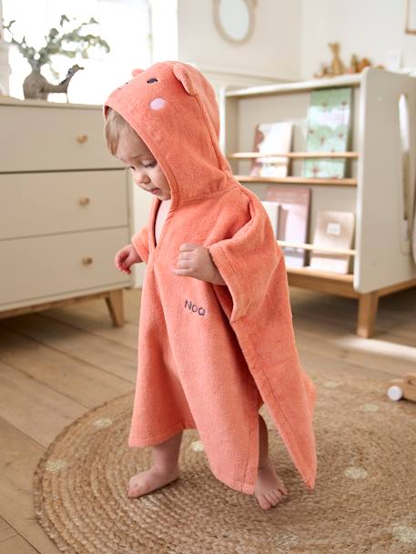 Poncho de bain bébé avec coton recyclé personnalisable Animal abricot+beige+ocre+olive - vertbaudet enfant 