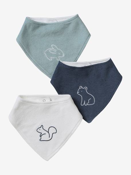 Lot de 3 bavoirs bandanas en éponge bleu grisé+lot rose - vertbaudet enfant 