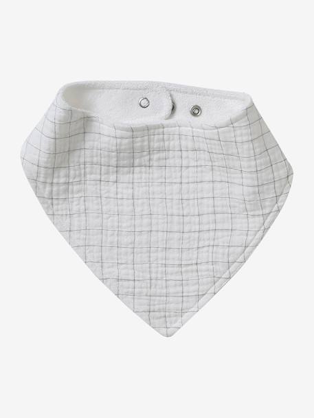 Lot 3 bavoirs bandanas en gaze de coton BLANC+carreaux vert+écru+lot beige+lot renard+lot vert panda+vert sauge - vertbaudet enfant 