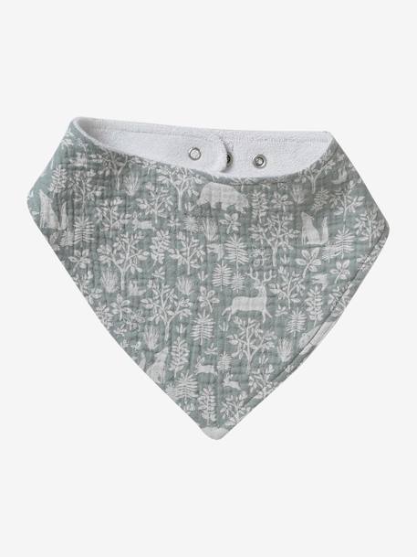 Lot 3 bavoirs bandanas en gaze de coton BLANC+carreaux vert+écru+lot beige+lot renard+lot vert panda+vert sauge - vertbaudet enfant 