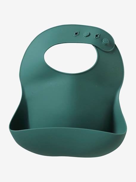 Set van 2 siliconen slabbetjes bruin+grijsblauw+roze, bedrukt+saliegroen - vertbaudet enfant 