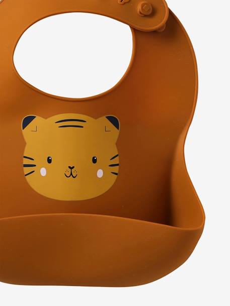 Set van 2 siliconen slabbetjes bruin+grijsblauw+roze, bedrukt+saliegroen - vertbaudet enfant 