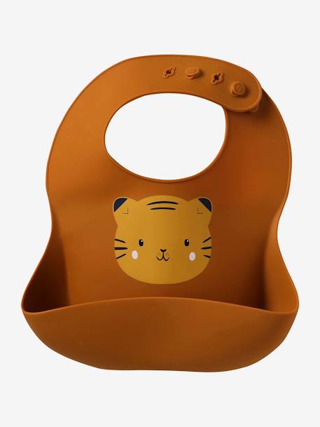 Set van 2 siliconen slabbetjes bruin+grijsblauw+roze, bedrukt+saliegroen - vertbaudet enfant 