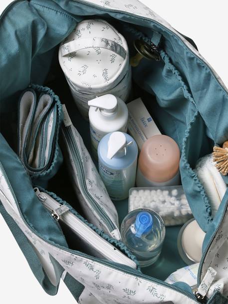 Sac à langer week-end MALAGA MARINE GRISE+sauge+vert imprimé - vertbaudet enfant 