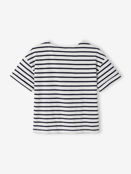 Tee-shirt marinière personnalisable fille manches courtes denim brut+rayé rose - vertbaudet enfant 