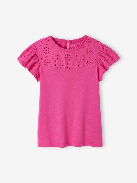 Fille-T-shirt, sous-pull-T-shirt fille détails en broderie anglaise