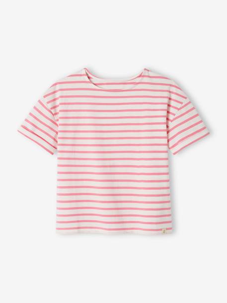 Tee-shirt marinière personnalisable fille manches courtes rayé rose - vertbaudet enfant 