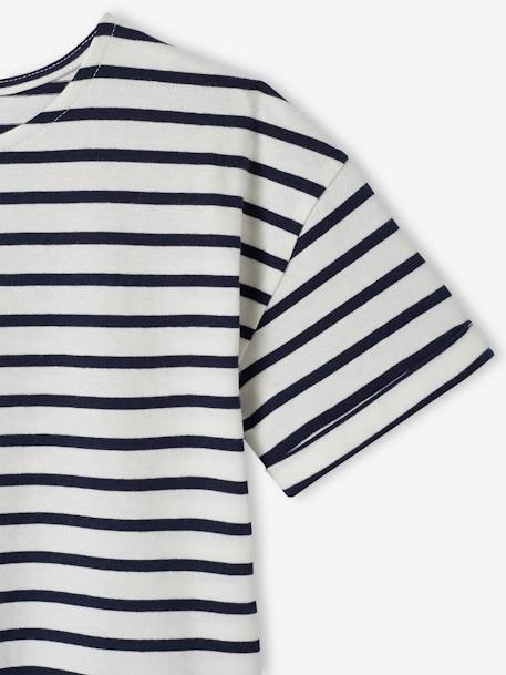 Tee-shirt marinière personnalisable fille manches courtes denim brut+rayé rose - vertbaudet enfant 