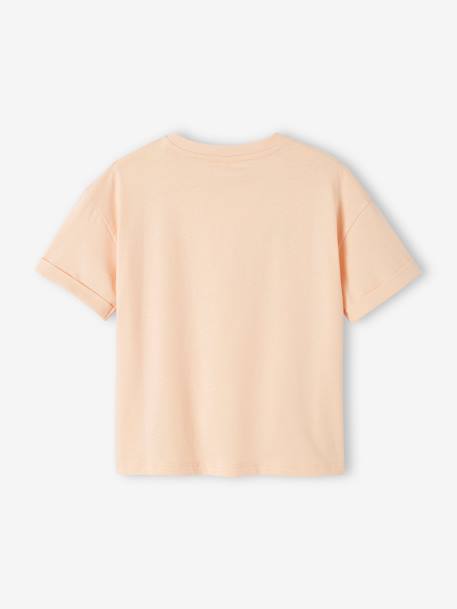 Pop t-shirt met korte mouwen met omslag voor meisjes abrikoos+lichtgeel - vertbaudet enfant 