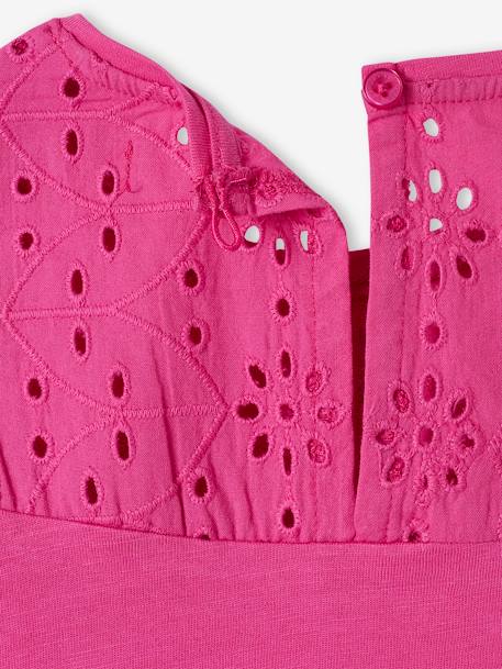T-shirt fille détails en broderie anglaise corail+fuchsia+VERT PALE - vertbaudet enfant 