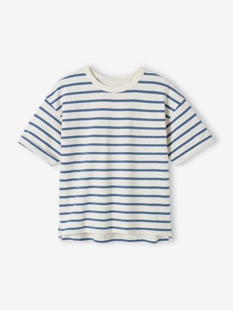 Tee-shirt rayé mixte personnalisable enfant manches courtes rayé bleu - vertbaudet enfant 