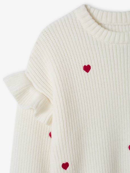Pull fille brodé manches volantées écru+rayé marine+rouge - vertbaudet enfant 