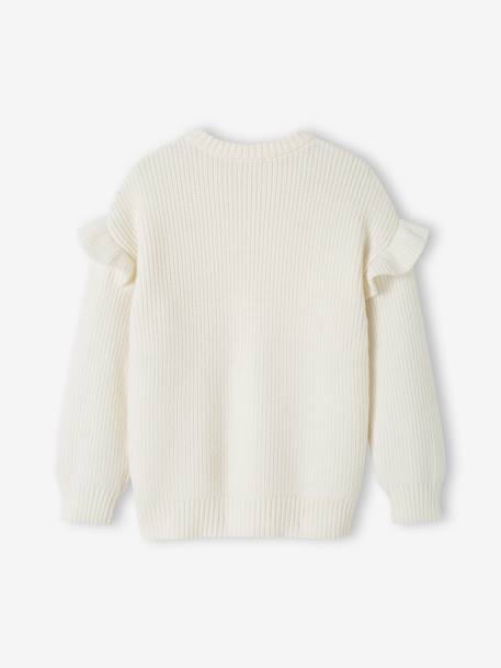 Pull fille brodé manches volantées écru+rayé marine+rouge - vertbaudet enfant 