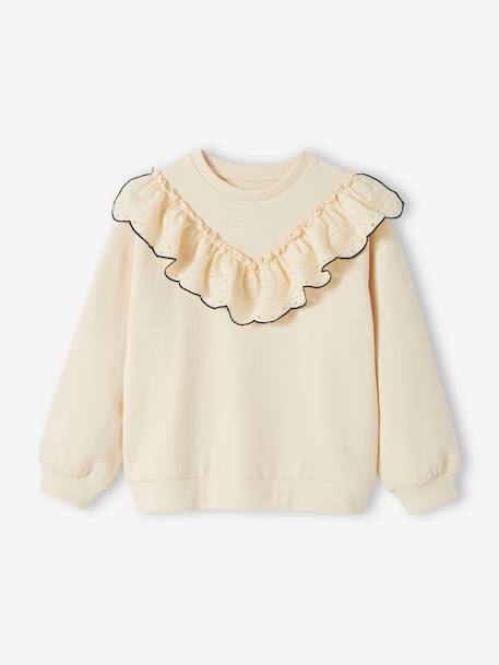 Sweater met ruche van Engels borduurwerk meisjes koraal+vanille - vertbaudet enfant 