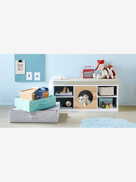 Meuble 2 en 1 rangement + banquette Hublot BLANC/BOIS - vertbaudet enfant 