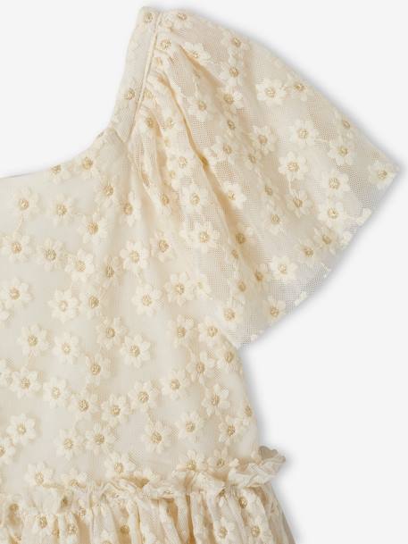 Robe cérémonie fille tulle brodé fleurs vanille - vertbaudet enfant 