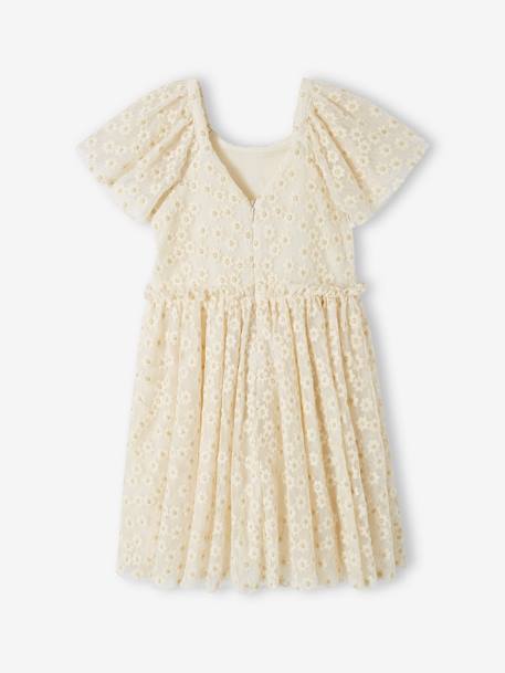Feestelijke jurk van geborduurd tule met bloemenprint vanille - vertbaudet enfant 