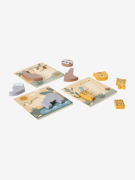 Lot de 3 puzzles chunky en bois FSC® - Tanzanie jaune - vertbaudet enfant 