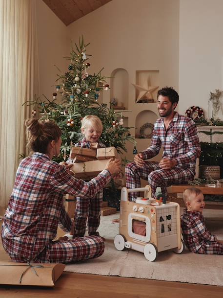 Flanellen pyjama voor volwassenen 'Happy Family' capsulecollectie rood, geruit - vertbaudet enfant 