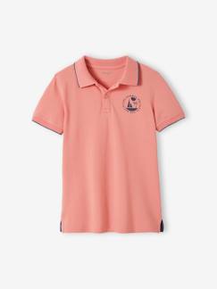 Jongens-T-shirt, poloshirt, souspull-Poloshirt-Jongenspolo van doorstikt tricot en motief op de borst