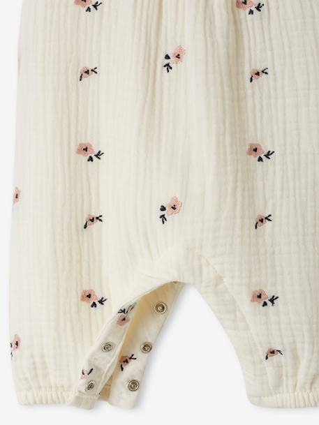 Combinaison bébé naissance en gaze de coton beige+écru+tilleul imprimé - vertbaudet enfant 