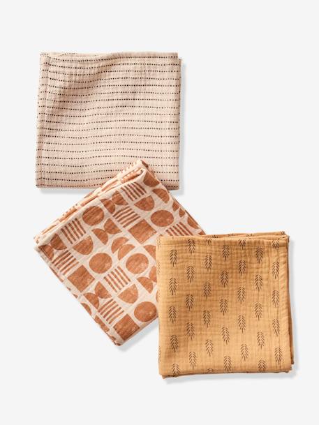 Lot de 3 langes en gaze de coton ETHNIC beige imprimé - vertbaudet enfant 