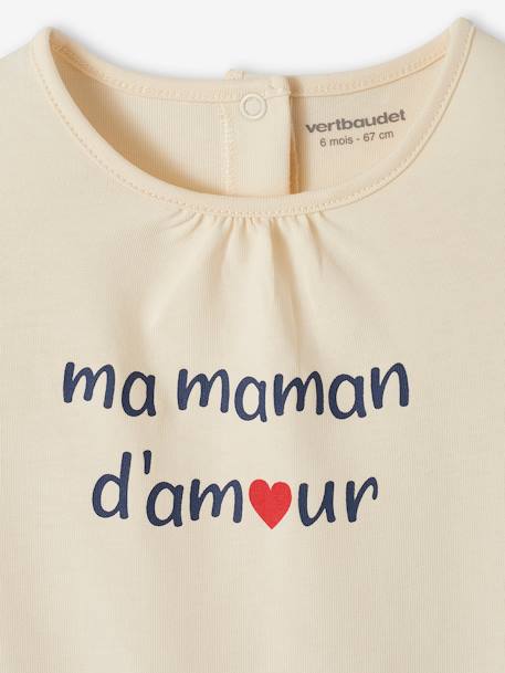Babyshirt met opschrift van biologisch katoen ecru+lichtroze - vertbaudet enfant 
