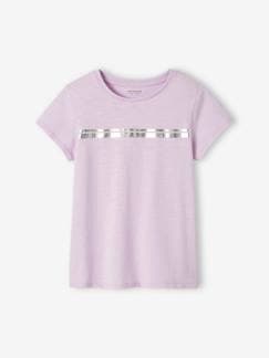 Meisje-T-shirt, souspull-T-shirt-Iriserend gestreept sportshirt voor meisjes