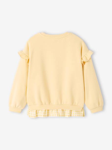 Meisjessweater met ruches van twee materialen pastelgeel+snoepjesroze - vertbaudet enfant 