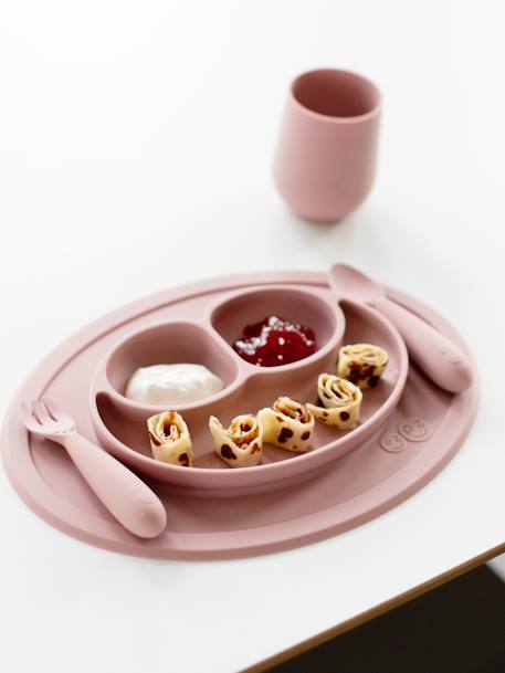 Set de table tout-en-un avec assiette EZPZ Mini mat en silicone ROSE+VERT AMANDE - vertbaudet enfant 