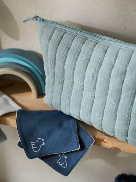 Trousse de toilette en gaze de coton Lapinou bleu grisé+rose - vertbaudet enfant 