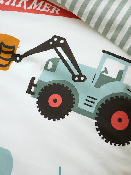 Parure housse de couette et taie d'oreiller avec coton recyclé MOISSON blanc imprimé - vertbaudet enfant 