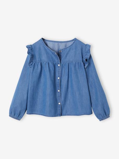 Fille-Chemise, blouse, tunique-Chemise fille en jean à volants 