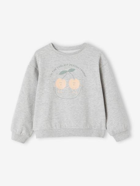 Basic meisjessweater met motief abrikoos+gemêleerd grijs+hemelsblauw+snoepjesroze - vertbaudet enfant 