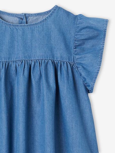 Blouse en denim léger fille manches courtes à volant stone - vertbaudet enfant 