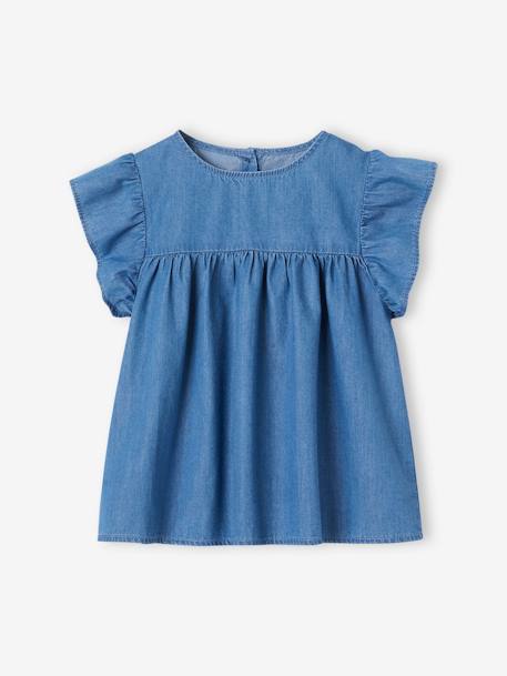 Blouse en denim léger fille manches courtes à volant stone - vertbaudet enfant 