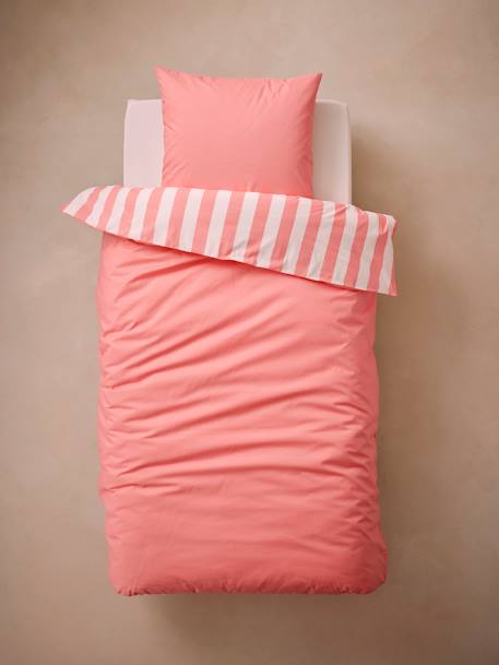 Set dekbedovertrek + kussensloop voor kinderen TRANSAT geel, gestreept+groen, gestreept+roze, gestreept - vertbaudet enfant 
