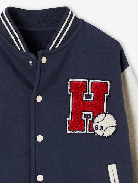 Teddy-sweatshirt in fleece voor jongens met lusbadge. antraciet+dennen+marineblauw - vertbaudet enfant 