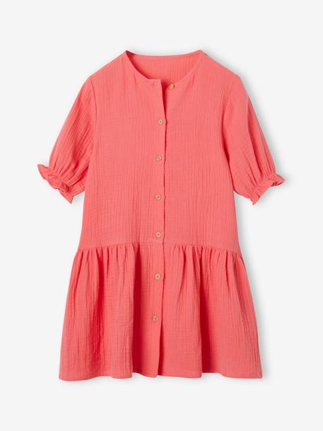Robe boutonnée en gaze de coton rouge - vertbaudet enfant 