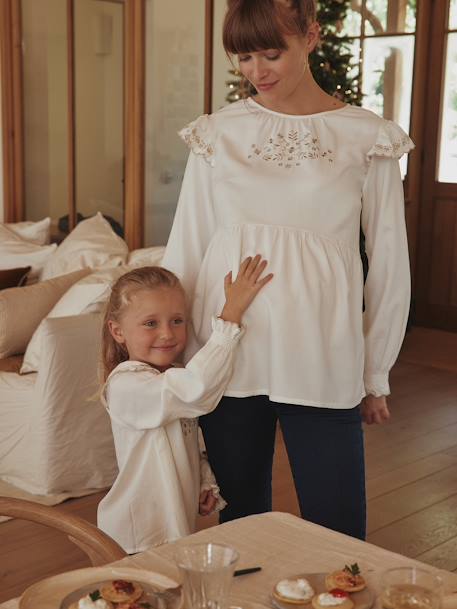 Blouse de grossesse brodée gaze de coton et viscose écru - vertbaudet enfant 