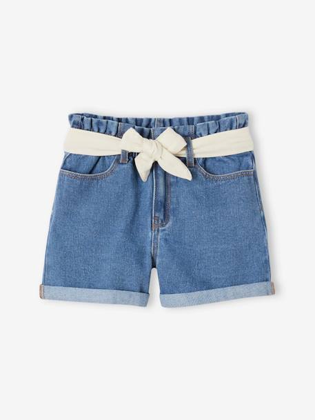 Short en jean style paperbag fille stone - vertbaudet enfant 
