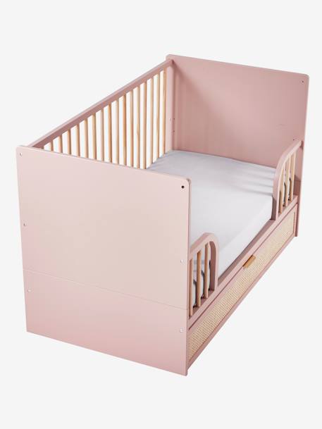 Lit Bébé évolutif 70x140cm avec tiroir de rangement en cannage POESIE rose nude - vertbaudet enfant 