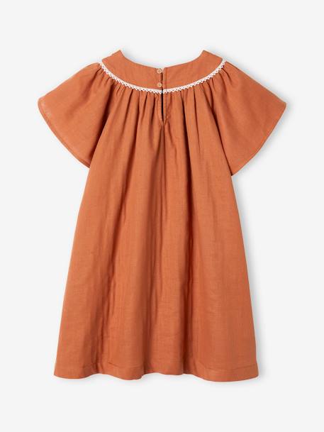 Geborduurde jurk met linneneffect karamel - vertbaudet enfant 