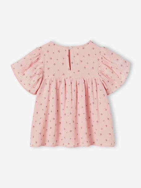 Blouse en gaze de coton bio fille manches papillon écru+rose - vertbaudet enfant 