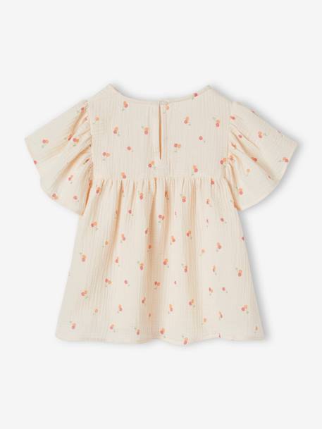 Blouse en gaze de coton bio fille manches papillon écru+rose - vertbaudet enfant 