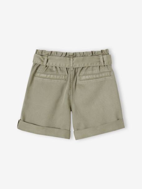 Meisjesshort in paperbag-stijl kaki+terracottategel - vertbaudet enfant 